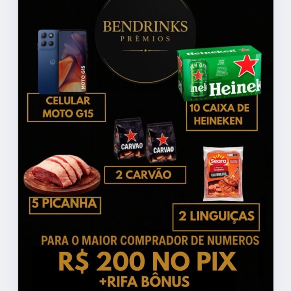 Celular- 10 Caixas Heineken- 5 picanhas- 2 linguiças- 2 carvão- 200reais.